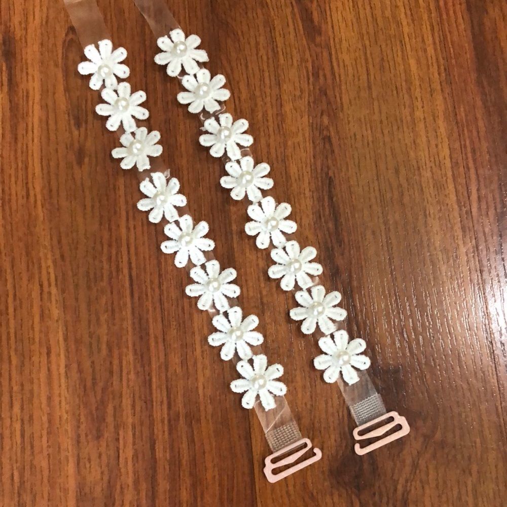 NEW white flower pearl decorative bra straps.